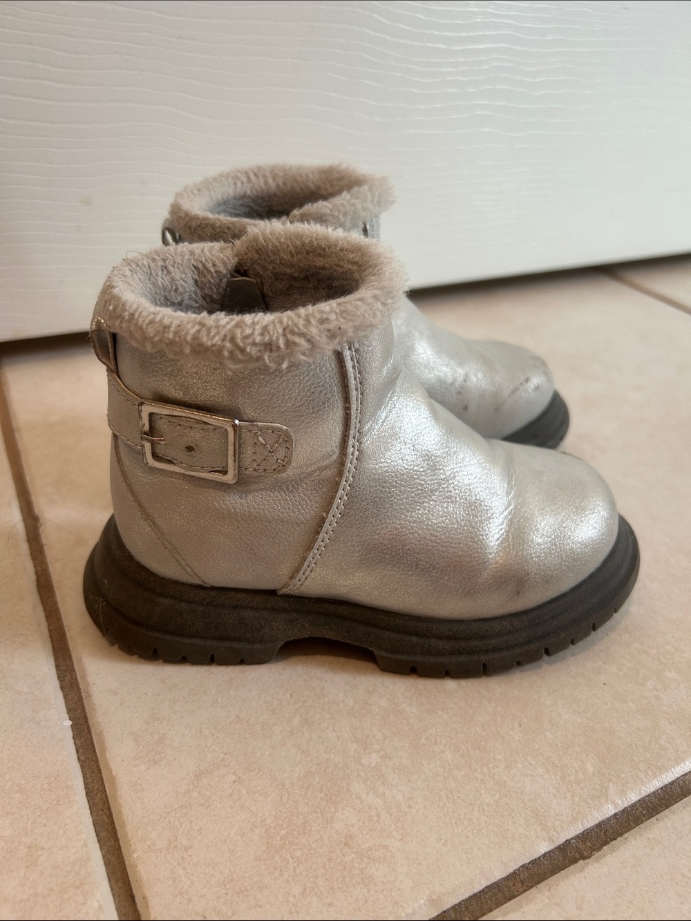 OshKosh B'gosh Metallic Silver Faux-Fur Ankle Boots